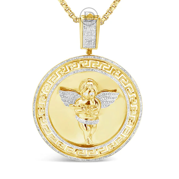 Diamond Angel Pendant 2 CTW Round Cut 10K Yellow Gold