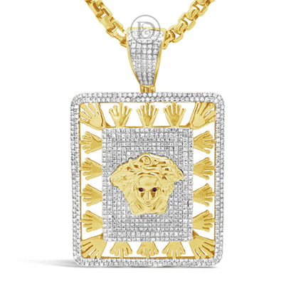 Diamond Designer Medusa Pendant 1.75 CTW Round Cut 10K Yellow Gold