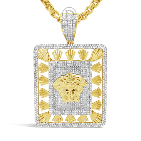 Diamond Designer Medusa Pendant 1.75 CTW Round Cut 10K Yellow Gold
