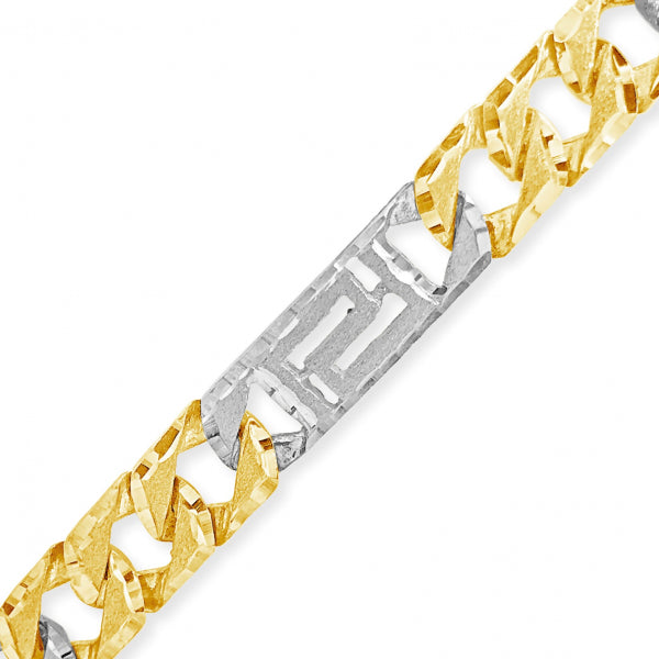 10K Yellow Gold Cuban Link Chain w/ Greek Key Design