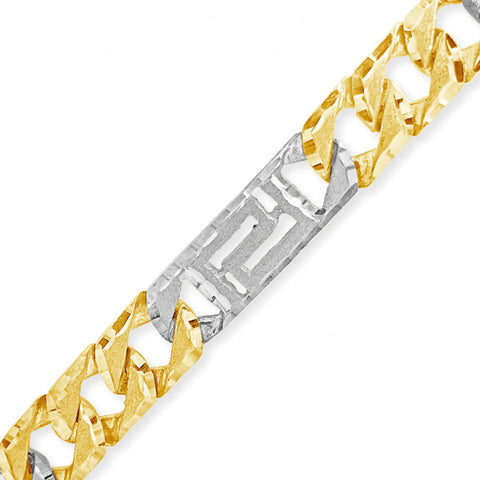 10K Yellow Gold  Cuban Link Chain w/ Greek Key Design