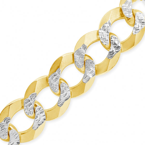 10K Yellow Gold Two Tone Solid  Pave Cuban Link 22" Chain
