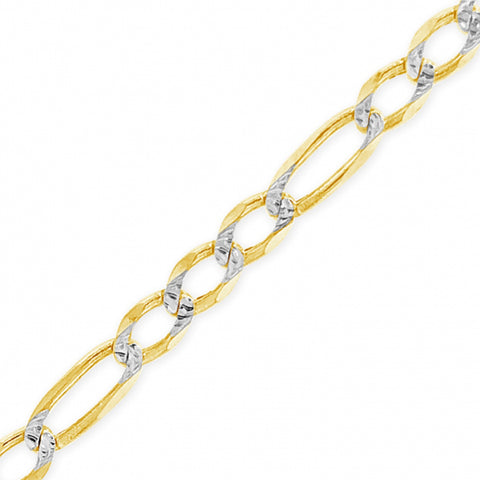 10K Yellow Gold Solid Two Tone Pave  Figaro Link 18" Chain