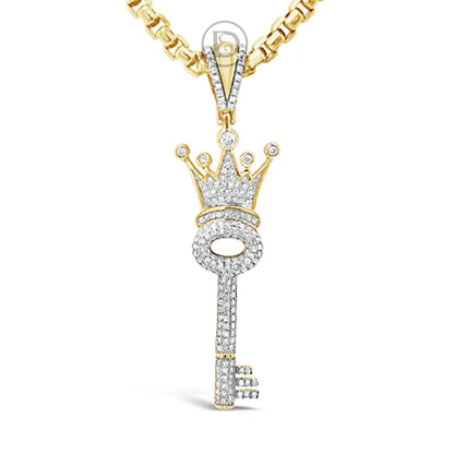 Diamond Key Pendant .85 CTW Round Cut 10K Yellow Gold