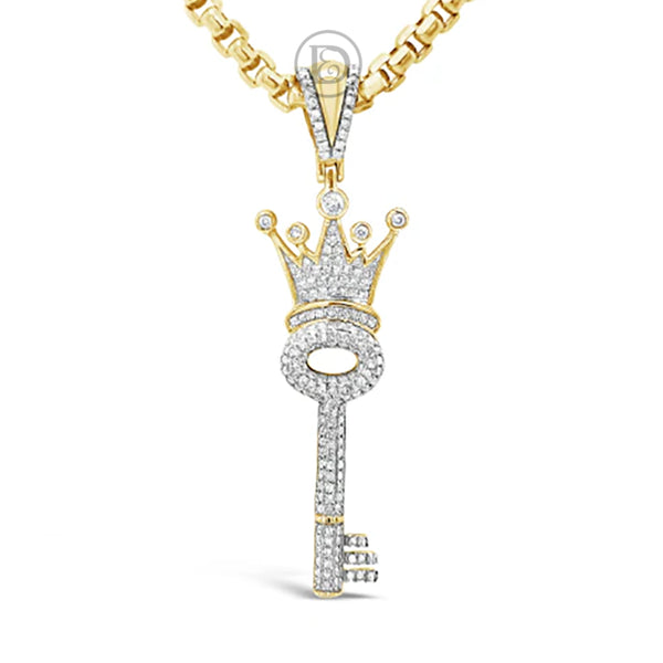Diamond Key Pendant .85 CTW Round Cut 10K Yellow Gold