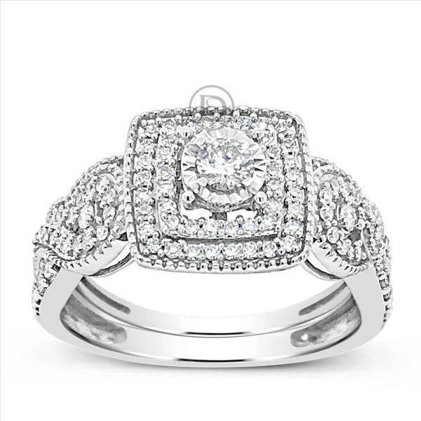 Infinity Diamond Halo Engagement Ring.50 CTW Round Cut 14K White Gold