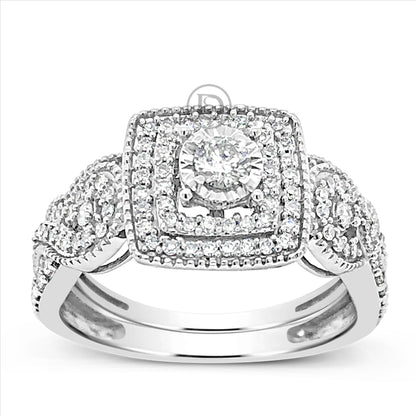 Infinity Diamond Halo Engagement Ring.50 CTW Round Cut 14K White Gold