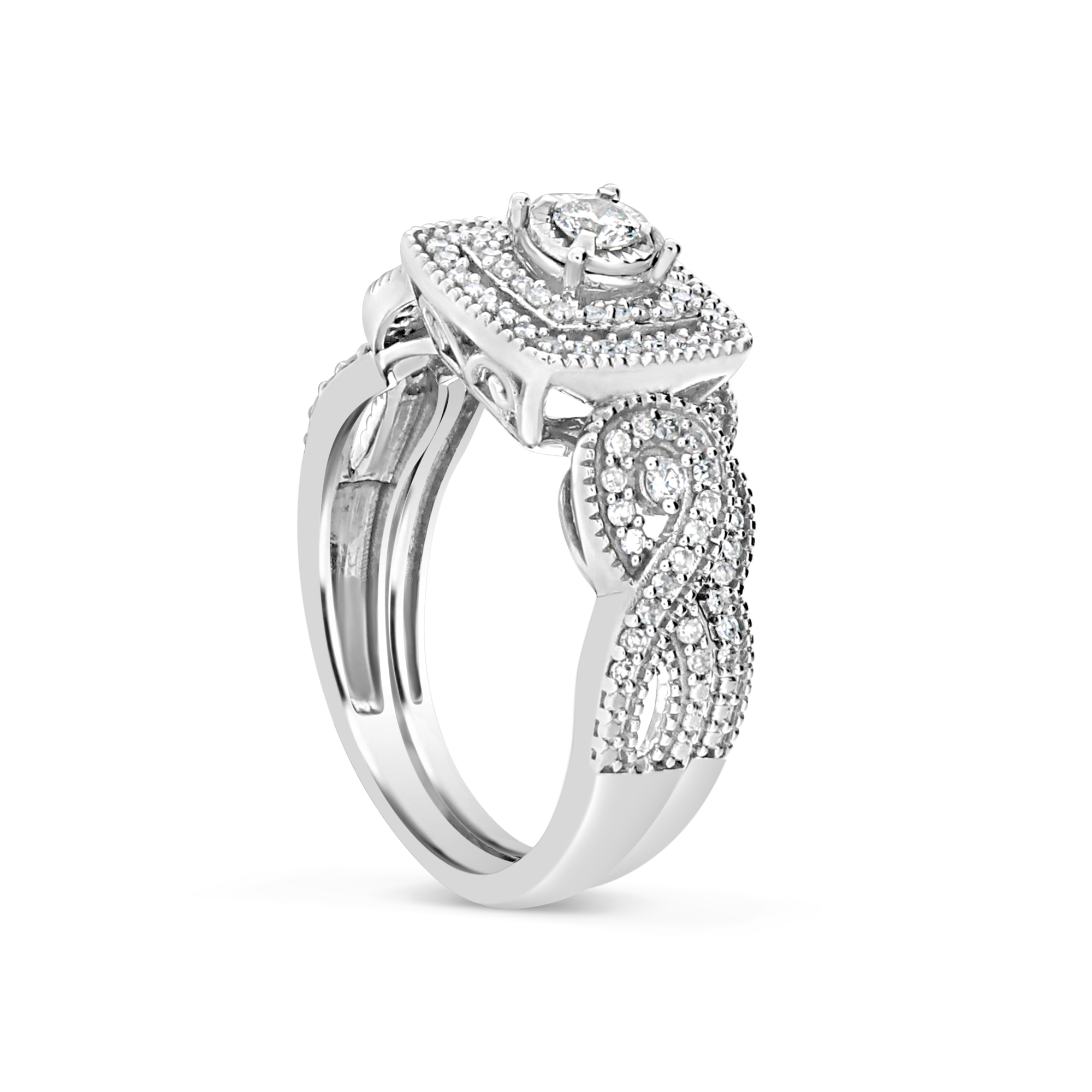 Infinity Diamond Halo Engagement Ring.50 CTW Round Cut 14K White Gold