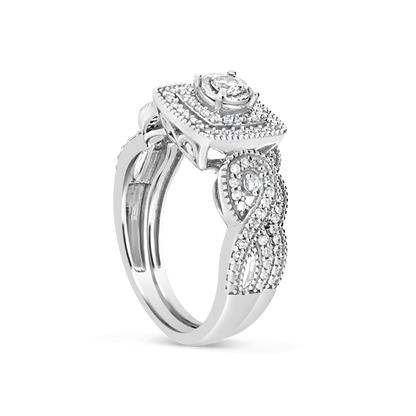 Infinity Diamond Halo Engagement Ring.50 CTW Round Cut 14K White Gold