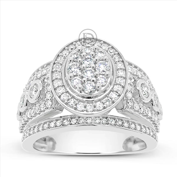 Diamond Halo Ring 1 CTW Round Cut 14K White Gold