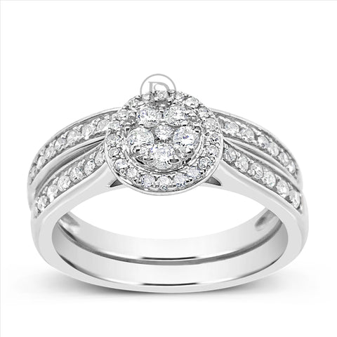 Diamond Halo Engagement Ring .50 CTW Round Cut 10K White Gold