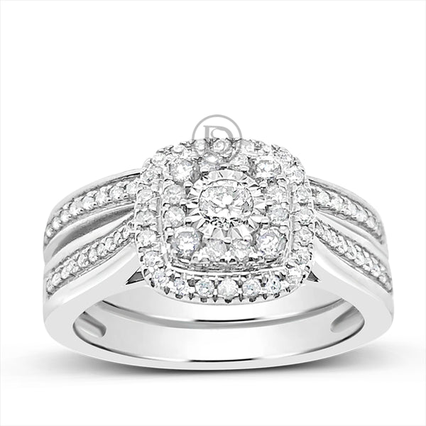 Diamond Halo Engagement Ring .50 CTW Round Cut 10K White Gold
