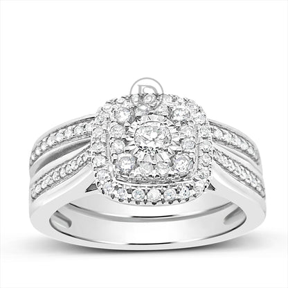 Diamond Halo Engagement Ring .50 CTW Round Cut 10K White Gold