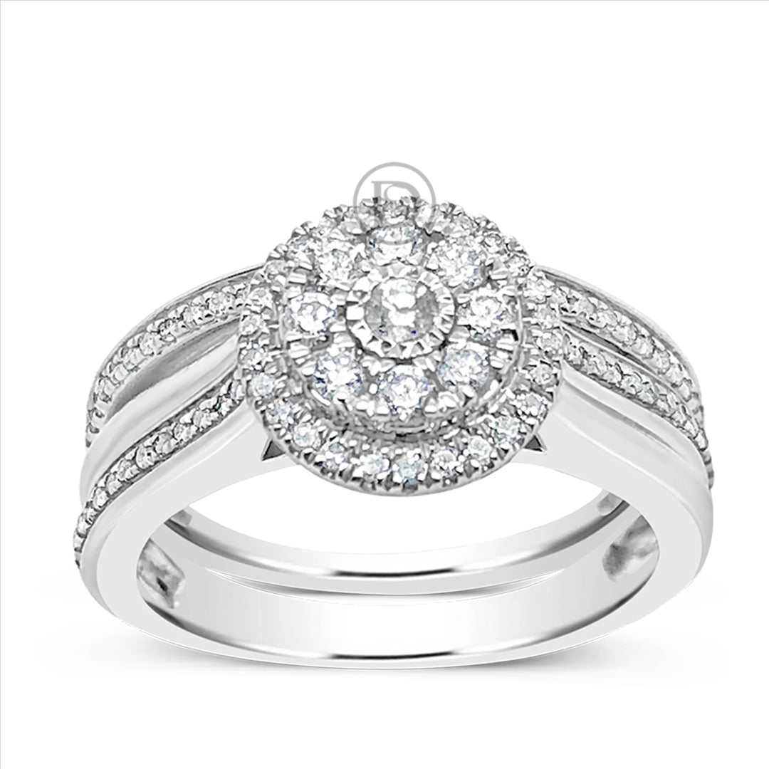 Diamond Halo Engagement Ring .50 CTW Round Cut 10K White Gold