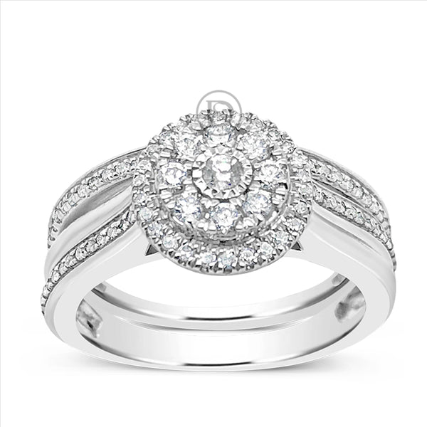 Diamond Halo Engagement Ring .50 CTW Round Cut 10K White Gold