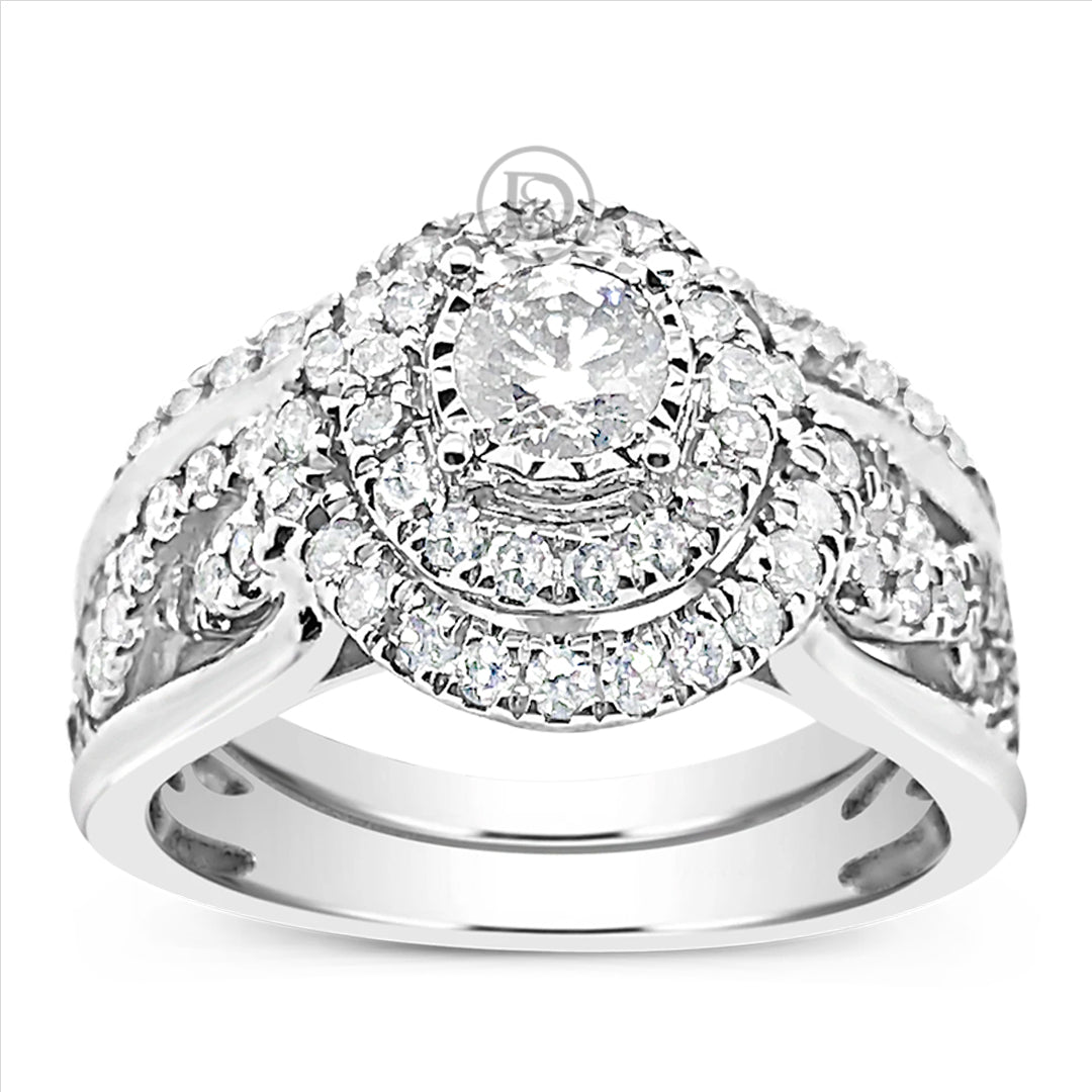 Infinity Diamond Halo Engagement Ring 1CTW Round Cut 14K White Gold
