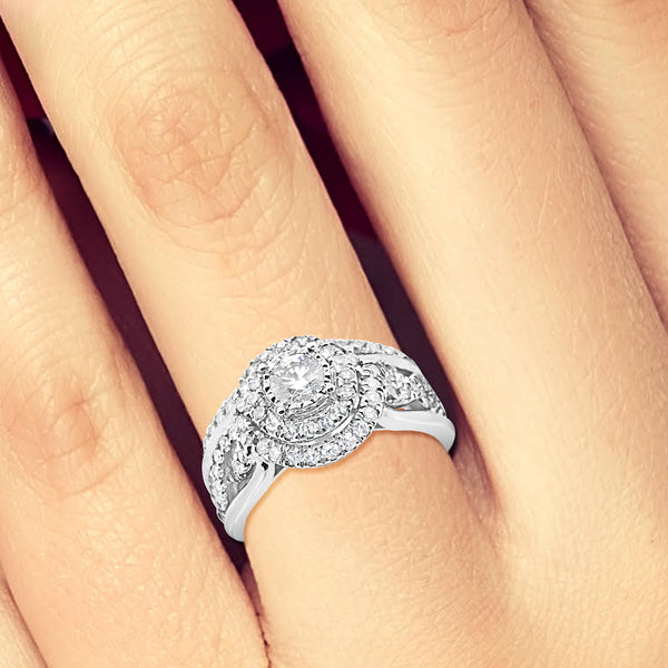 Infinity Diamond Halo Engagement Ring 1CTW Round Cut 14K White Gold