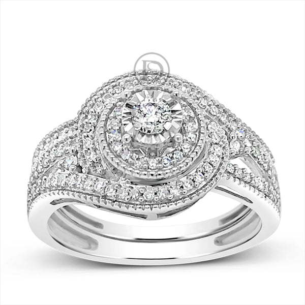 Diamond Halo Engagement Ring .50 CTW Round Cut 14K White Gold