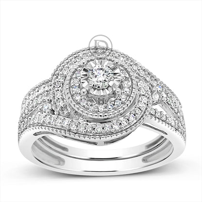 Diamond Halo Engagement Ring .50 CTW Round Cut 14K White Gold