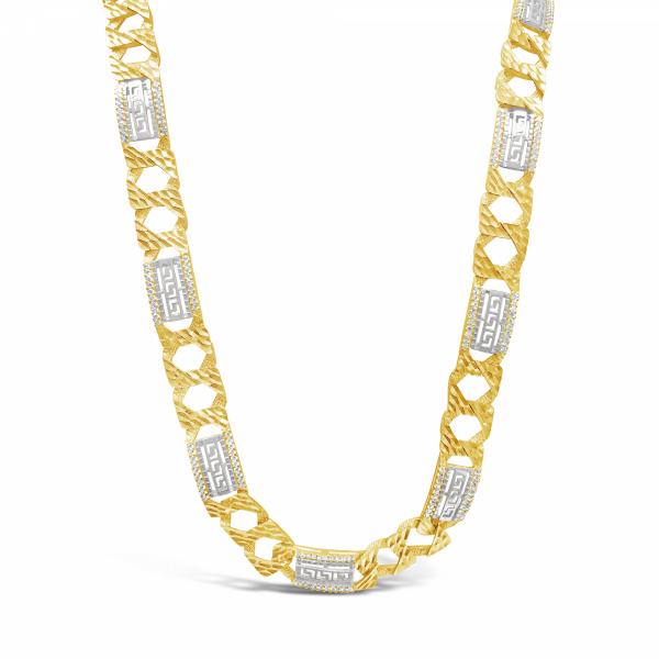 10K Yellow Gold  Lazor Cut Greek Keys Design w/cubic zirconia