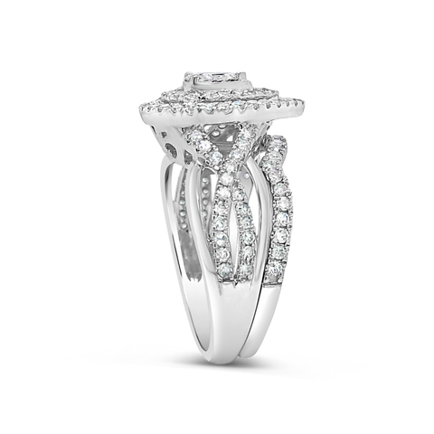 Diamond Halo Pear Shaped Engagement Ring .75 CTW Round Cut 14K White Gold