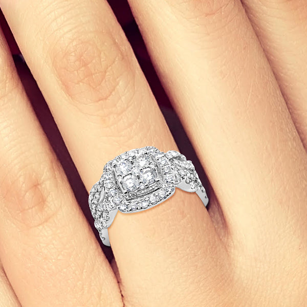 Infinity Diamond Halo Engagement Ring 1.25 CTW Round Cut 14K White Gold