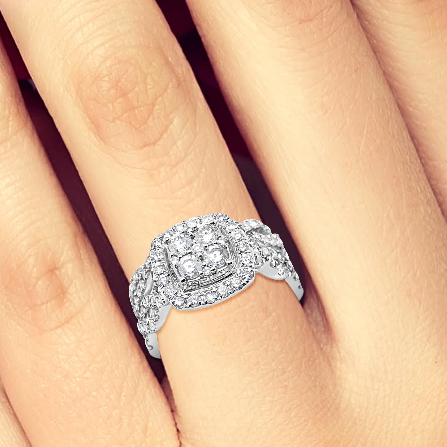 Infinity Diamond Halo Engagement Ring 1.25 CTW Round Cut 14K White Gold