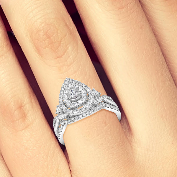 Diamond Halo Engagement Ring .50 CTW Round Cut 14K White Gold