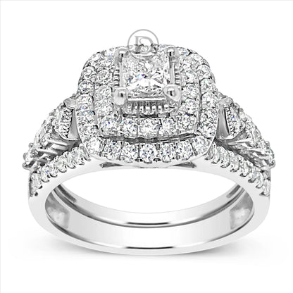 Diamond Halo Engagement Ring 1.50 CTW Princess Cut Center w/Round Cut 14K White Gold