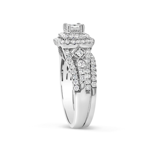 Diamond Halo Engagement Ring 1.50 CTW Princess Cut Center w/Round Cut 14K White Gold
