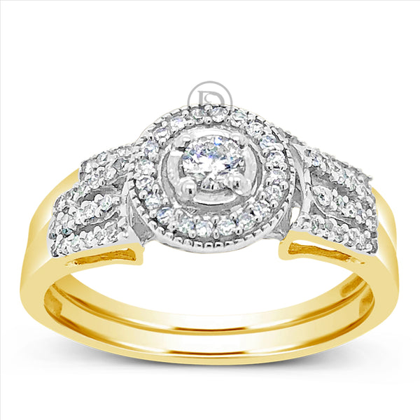Diamond Halo Engagement Ring .35 CTW Round Cut 10K Yellow Gold