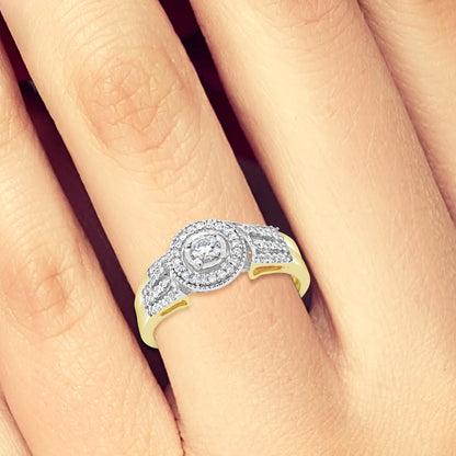 Diamond Halo Engagement Ring .35 CTW Round Cut 10K Yellow Gold