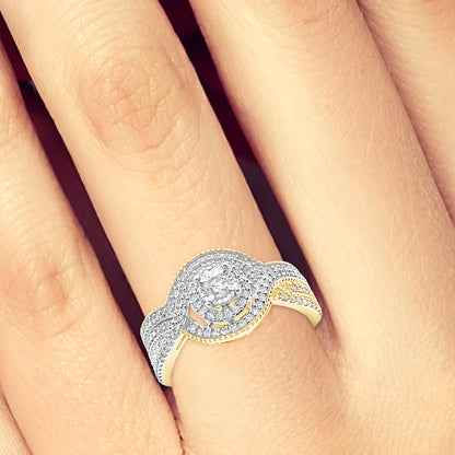Diamond Halo Engagment Ring .33 CTW Round Cut 10K Yellow Gold