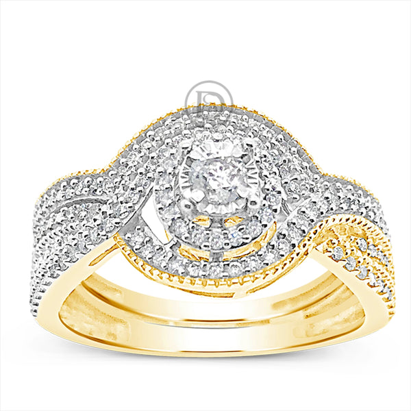 Diamond Halo Engagment Ring .33 CTW Round Cut 10K Yellow Gold