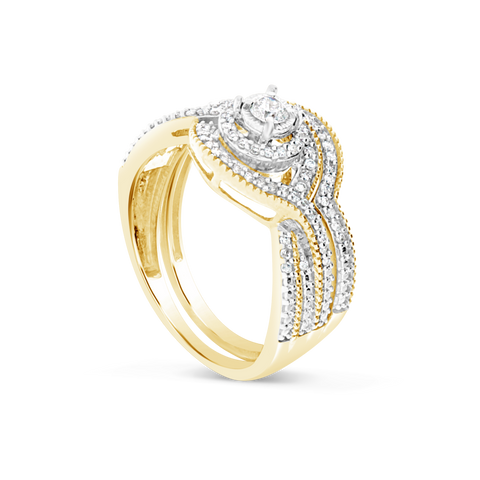 Diamond Halo Engagment Ring .33 CTW Round Cut 10K Yellow Gold