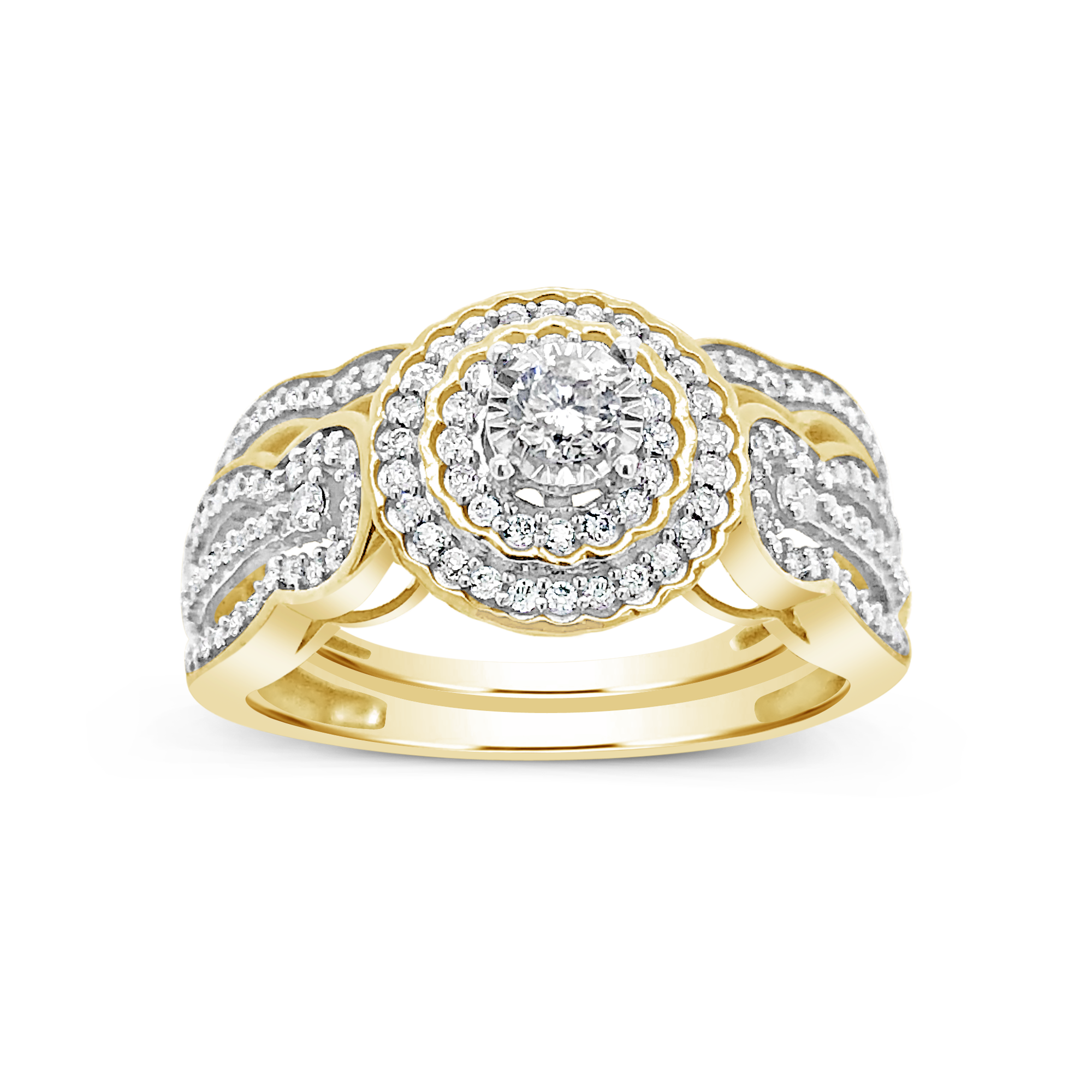 Diamond Halo Engagment Ring.33 CTW Round Cut 10K Yellow Gold