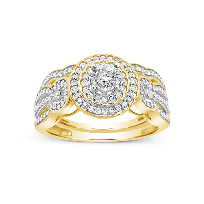 Diamond Halo Engagment Ring.33 CTW Round Cut 10K Yellow Gold