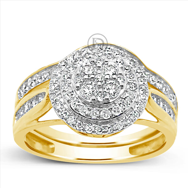 Diamond Halo Engagement Ring .75 CTW Round Cut 14K Yellow Gold