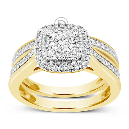 Diamond Halo Engagement Ring .50 CTW Round Cut 10K Yellow Gold