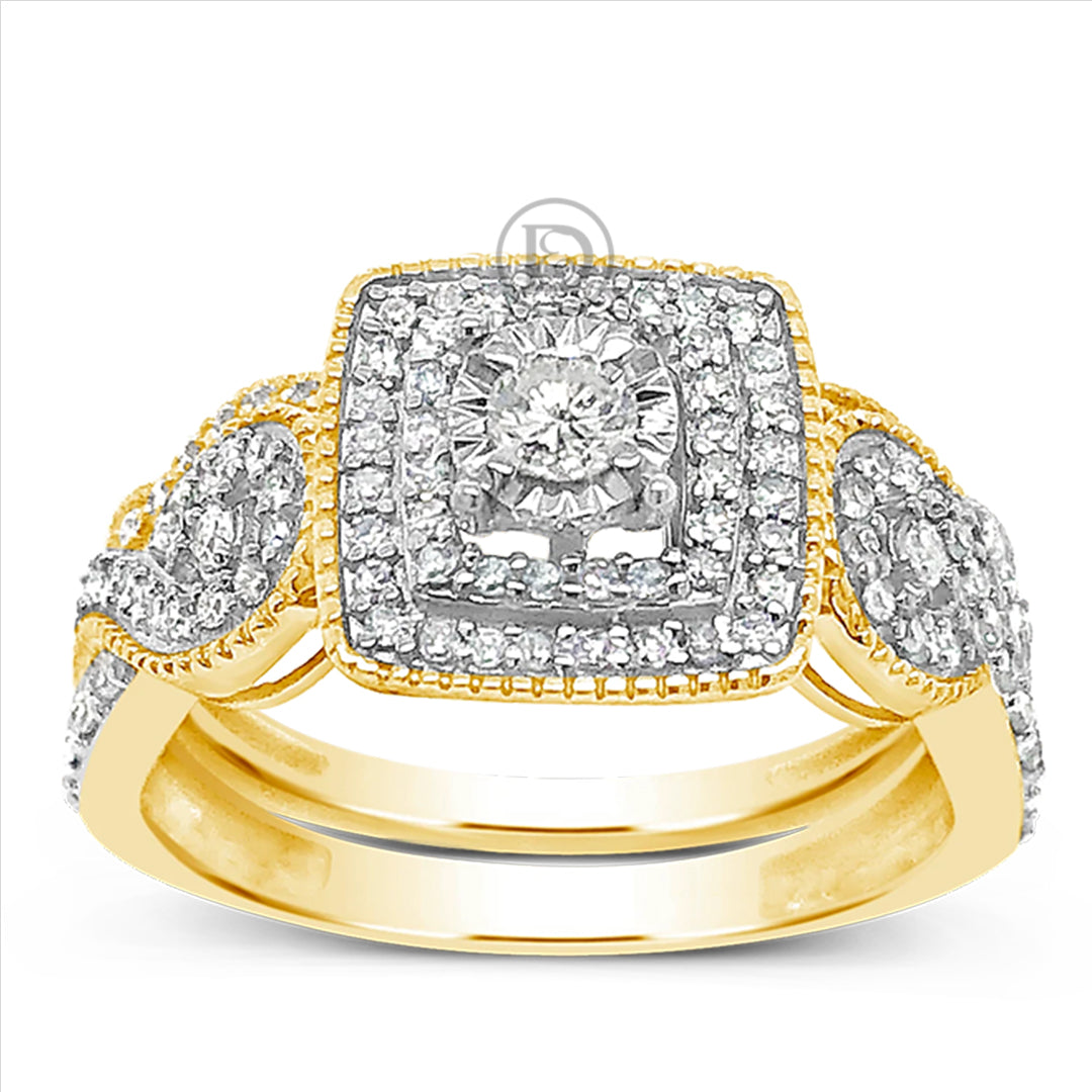 Diamond Halo Engagement Ring .50 CTW Round Cut 14K yellow Gold