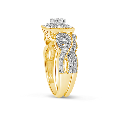 Diamond Halo Engagement Ring .50 CTW Round Cut 14K yellow Gold