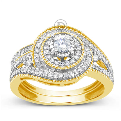 Diamond Halo Engagement Ring .50 CTW Round Cut 14K Yellow Gold