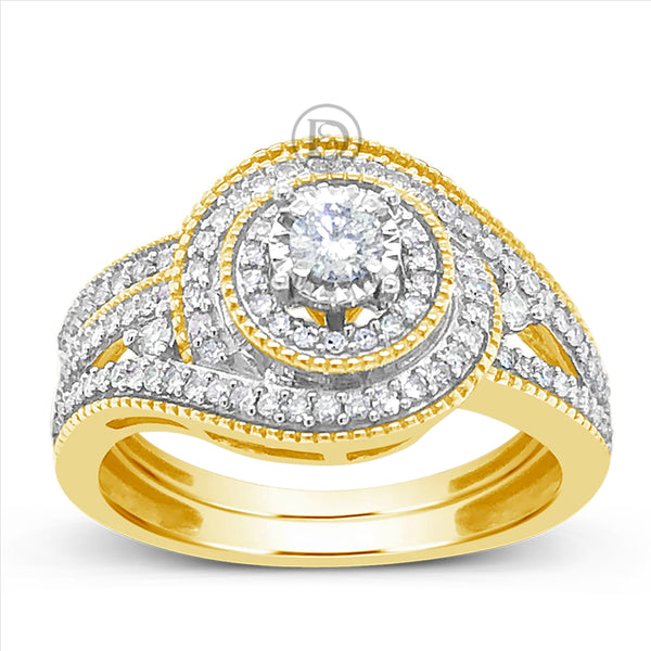 Diamond Halo Engagement Ring .50 CTW Round Cut 14K Yellow Gold