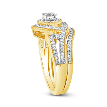 Diamond Halo Engagement Ring .50 CTW Round Cut 14K Yellow Gold