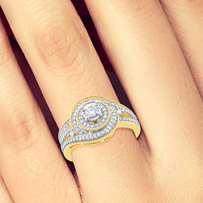 Diamond Halo Engagement Ring .50 CTW Round Cut 14K Yellow Gold