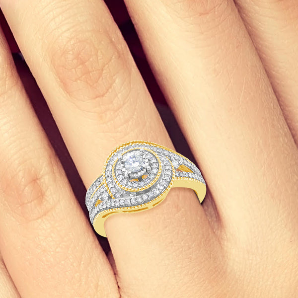 Diamond Halo Engagement Ring .50 CTW Round Cut 14K Yellow Gold