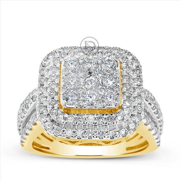 Diamond Halo Engagement Ring 1.50 CTW Round Cut 10K Yellow Gold