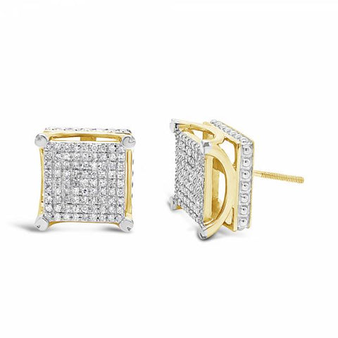 10K Yellow Gold .50ct Diamond 3D Square Earrings