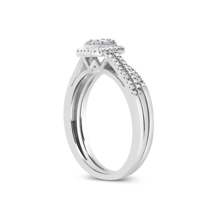 Diamond Halo Engagement Ring .33 CTW Baugette W/ Round Cut 14K White Gold