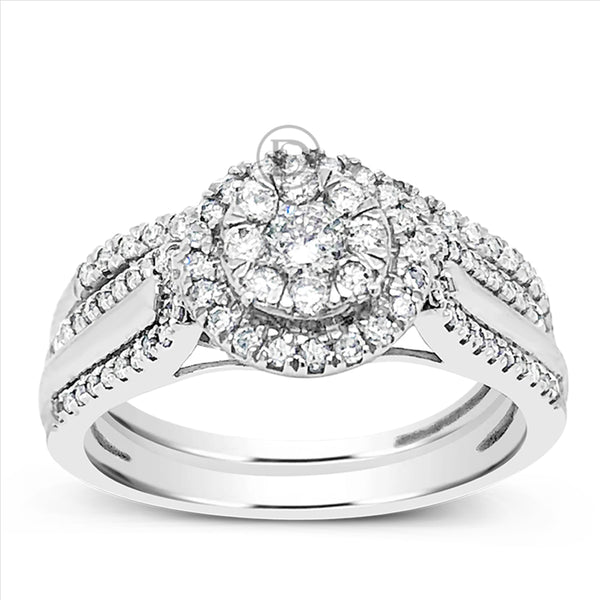 Diamond Halo Engagement Ring .65 CTW Round Cut 10K White Gold